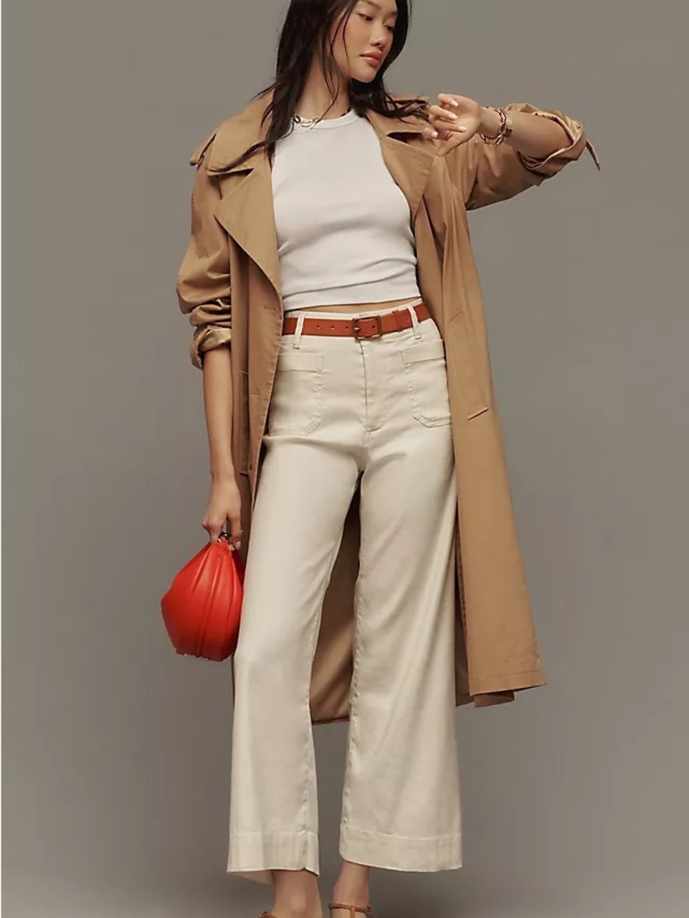 NWT Anthropologie The Collette Cream Wide-Leg Pants linen blend size 32